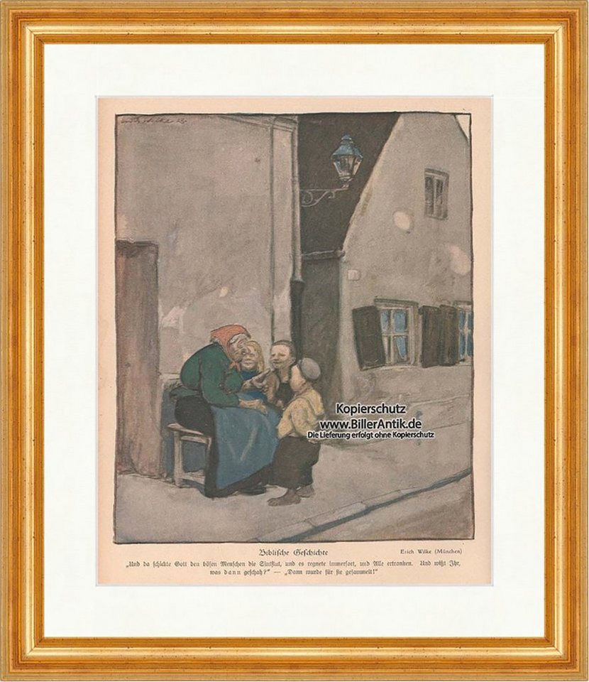 Kunstdruck Biblische Geschichte Erich Wilke Oma Kinder Sintflut Bank Jugend 1540, (1 St) von OTTO