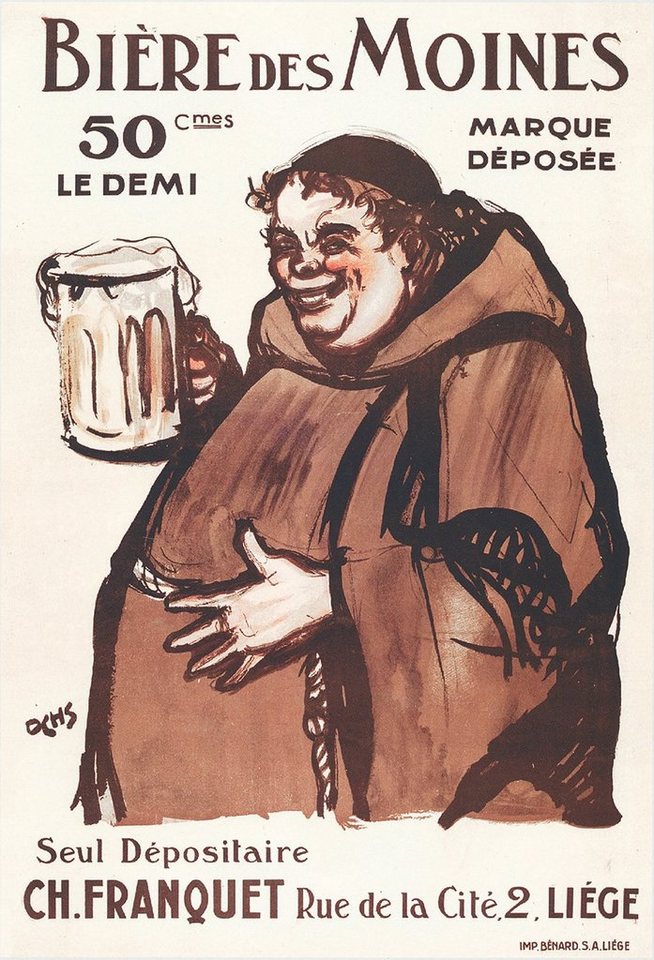 BillerAntik Kunstdruck Biere des Moines Mönch Jaques Ochs 1950 Bierkrug Kunstdruck Werbung 19, (1 St) von BillerAntik