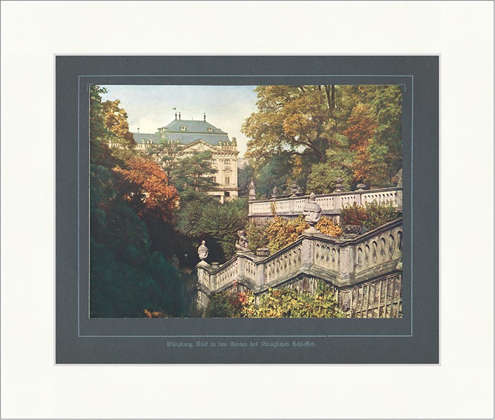 BillerAntik Kunstdruck Blick in den Garten des königlichen Schlosses Würzburg Treppe F_Vintag, (1 St) von BillerAntik