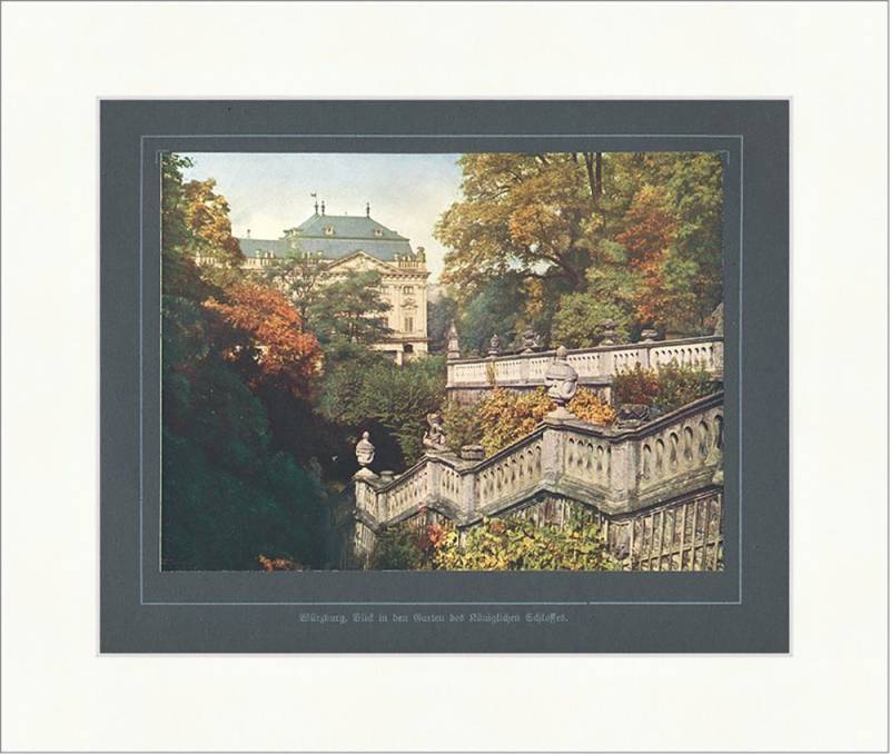 BillerAntik Kunstdruck Blick in den Garten des königlichen Schlosses Würzburg Treppe F_Vintag, (1 St) von BillerAntik