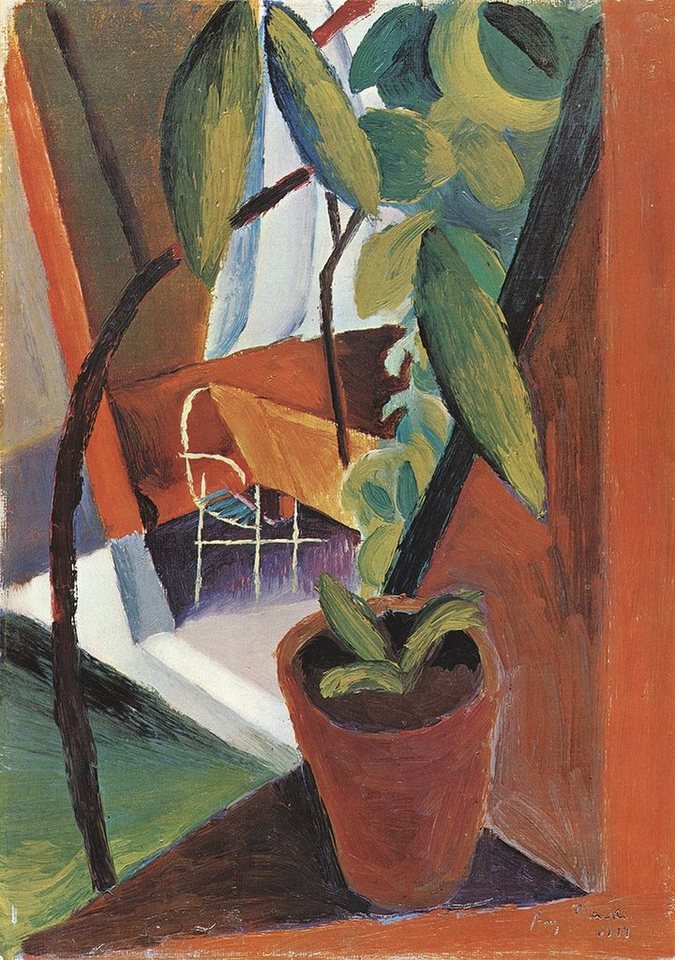 BillerAntik Kunstdruck Blick ins Gartenhaus August Macke Mittag Topfpflanze Gartenstuhl H A3, (1 St) von BillerAntik