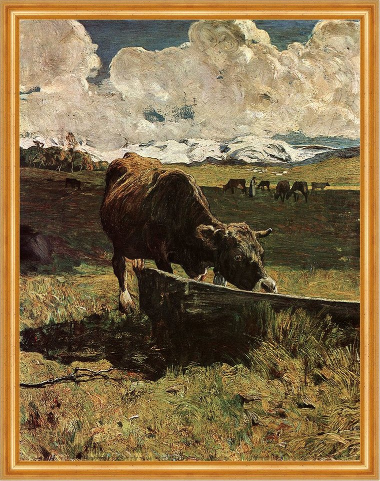 BillerAntik Kunstdruck Braune Kuh an der Tränke Giovanni Segantini Landschaft Alm Natur LW H, (1 St) von BillerAntik
