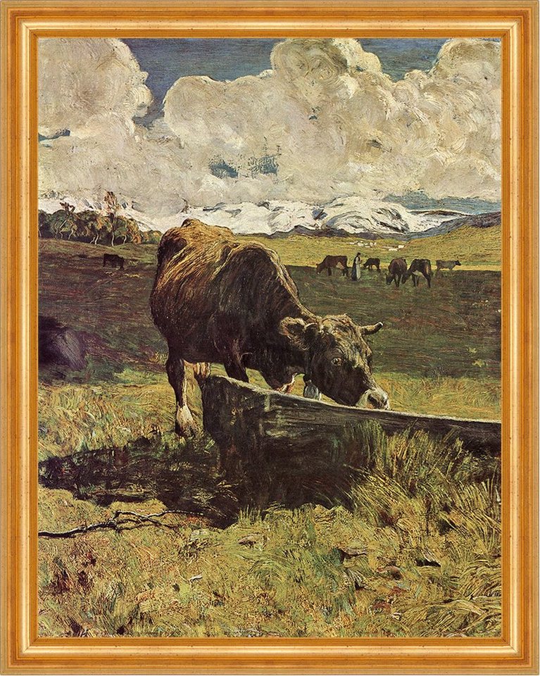 BillerAntik Kunstdruck Braune Kuh an der Tränke Giovanni Segantini Landschaft Natur H A3 030, (1 St) von BillerAntik