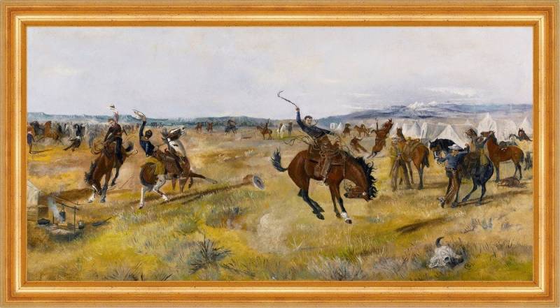 BillerAntik Kunstdruck Breaking Camp Charles M. Russell Reiter Pferde Feuerstelle B A3 01091, (1 St) von BillerAntik