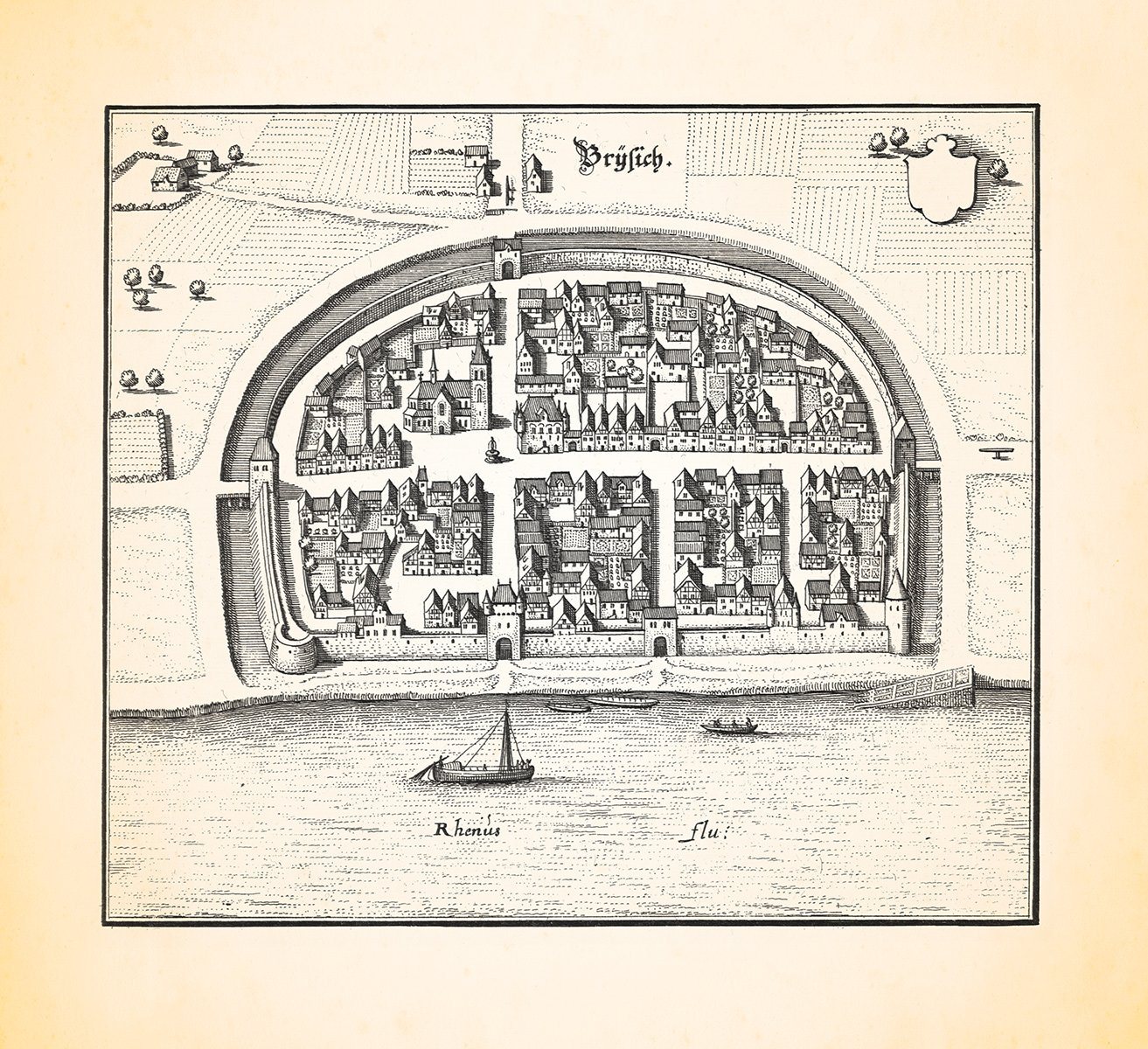 BillerAntik Kunstdruck Brysich Bad Niederbreisig Bad Breisig Templerhof Burg Rheineck Merian, (1 St) von BillerAntik