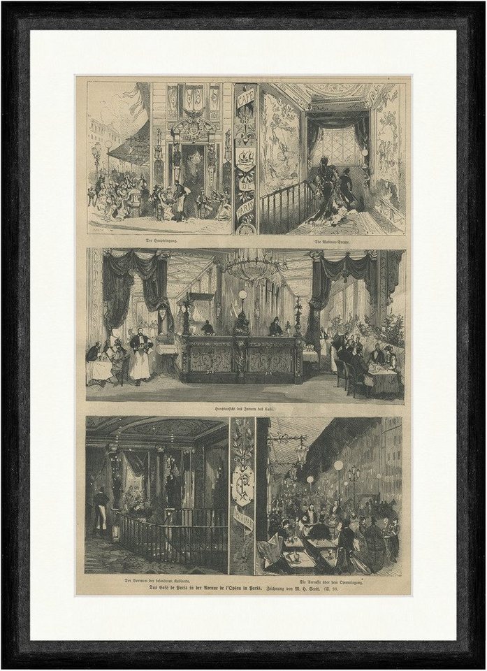 BillerAntik Kunstdruck Cafe de Paris in der Avenue de l Opera in Paris Watteau Treppe Faksimi, (1 St) von BillerAntik