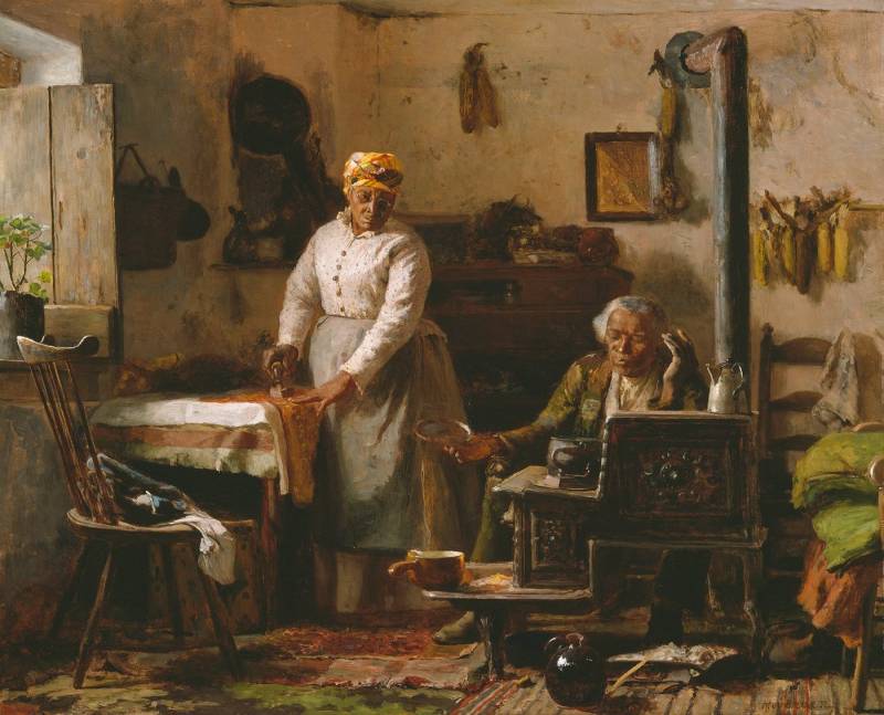 BillerAntik Kunstdruck Chloe and Sam Thomas Hovenden Stube Ofen Bügeln Paar Ofenrohr Tisch B, (1 St) von BillerAntik