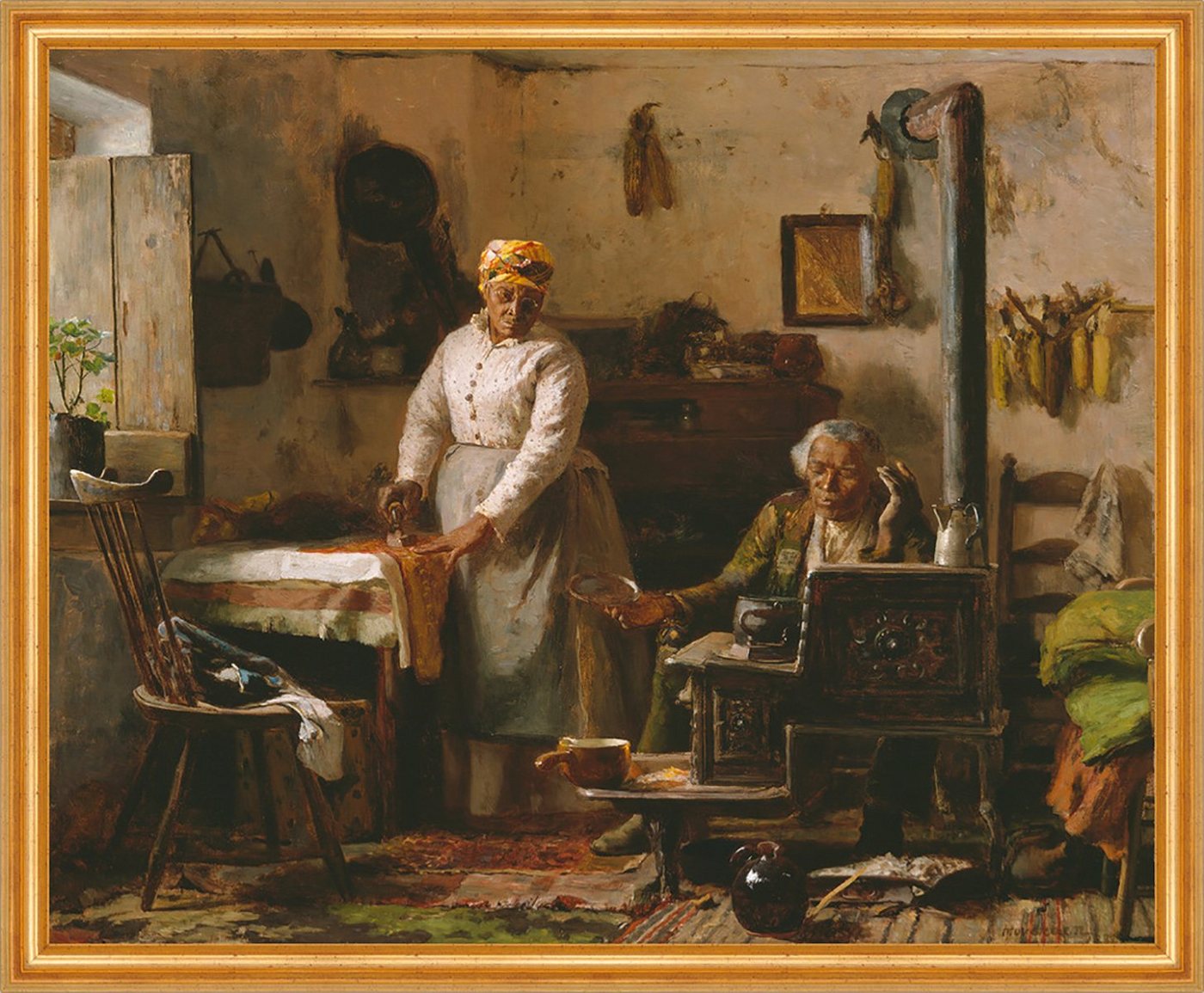 BillerAntik Kunstdruck Chloe and Sam Thomas Hovenden Stube Ofen Bügeln Paar Ofenrohr Tisch B, (1 St) von BillerAntik