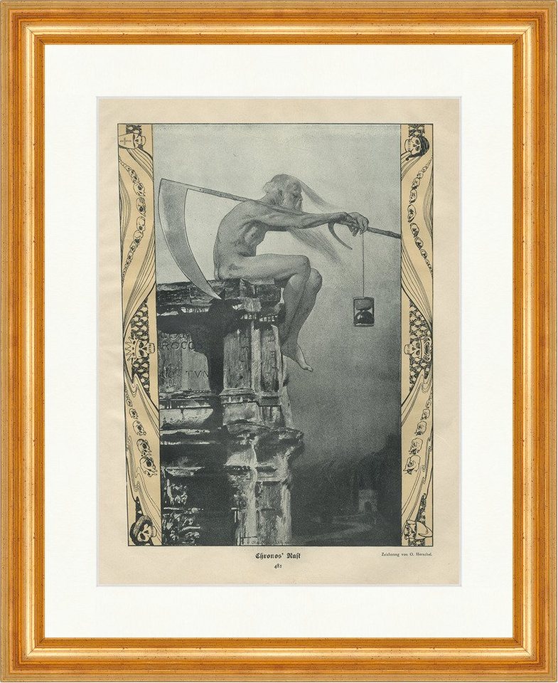 BillerAntik Kunstdruck Chronos' Rast Nr. 30 Otto Herschel Sense Sanduhr Jugend Gerahmt 5260, (1 St) von BillerAntik