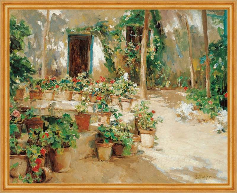 BillerAntik Kunstdruck Courtyard Eliseu Meifren Innenhof Blumentöpfe Pflanzen Garten Sommer B, (1 St) von BillerAntik