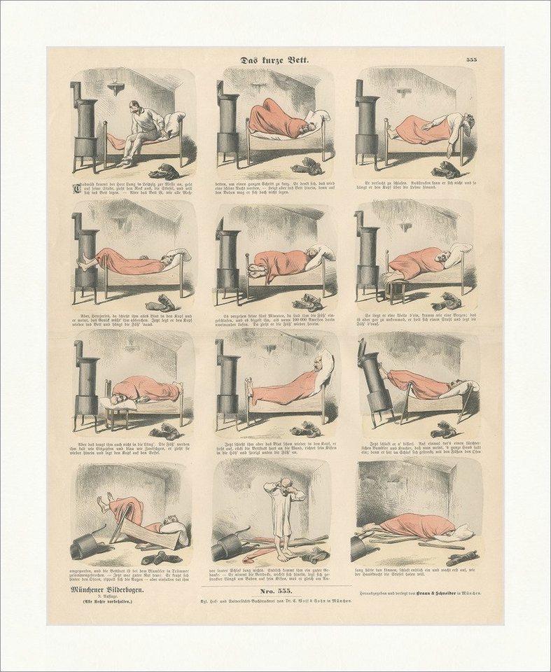 Kunstdruck Das kurze Bett Herr Lang Leipzig Kopf Füße Holzstich Münchener Bilderb, (1 St) von OTTO