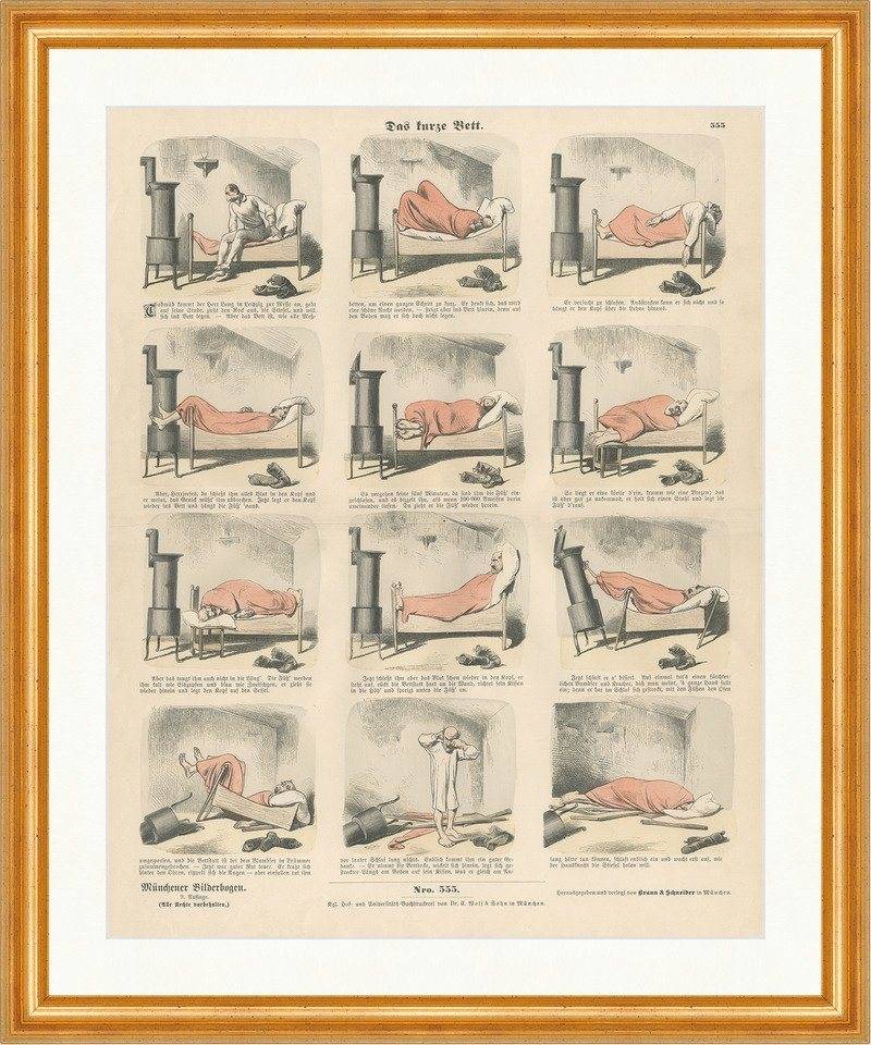 BillerAntik Kunstdruck Das kurze Bett Herr Lang Leipzig Kopf Füße Münchener Bilderbogen 555 G, (1 St) von BillerAntik
