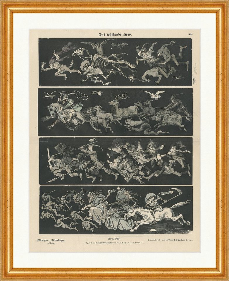 BillerAntik Kunstdruck Das wüthende Heer Skelett Tod Sense Eule Münchener Bilderbogen 563 Ger, (1 St) von BillerAntik