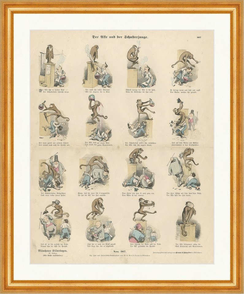 BillerAntik Kunstdruck Der Affe und der Schusterjunge Wilhelm Busch Münchener Bilderbogen 367, (1 St) von BillerAntik