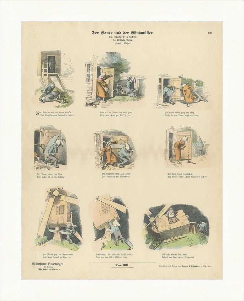 Kunstdruck Der Bauer und der Windmüller II Wilh. Busch Holzstich Münchener Bilder, (1 St) von OTTO