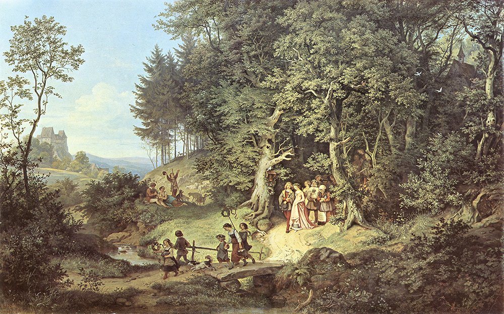 BillerAntik Kunstdruck Der Brautzug im Frühling Ludwig Richter Hochzeit Kinder Natur H A3 023, (1 St) von BillerAntik