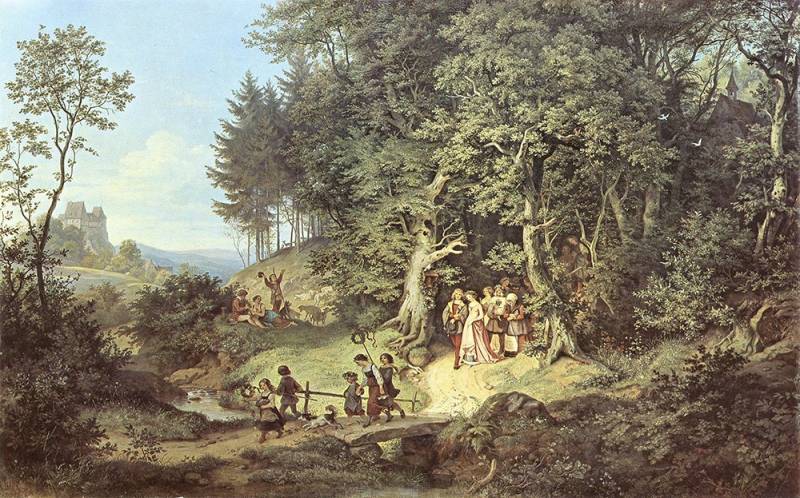 BillerAntik Kunstdruck Der Brautzug im Frühling Ludwig Richter Hochzeit Kinder Natur H A3 023, (1 St) von BillerAntik