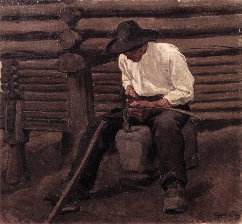 BillerAntik Kunstdruck Der Dengler - erste Fassung Albin Egger-Lienz Sense dengeln H A3 0547, (1 St) von BillerAntik