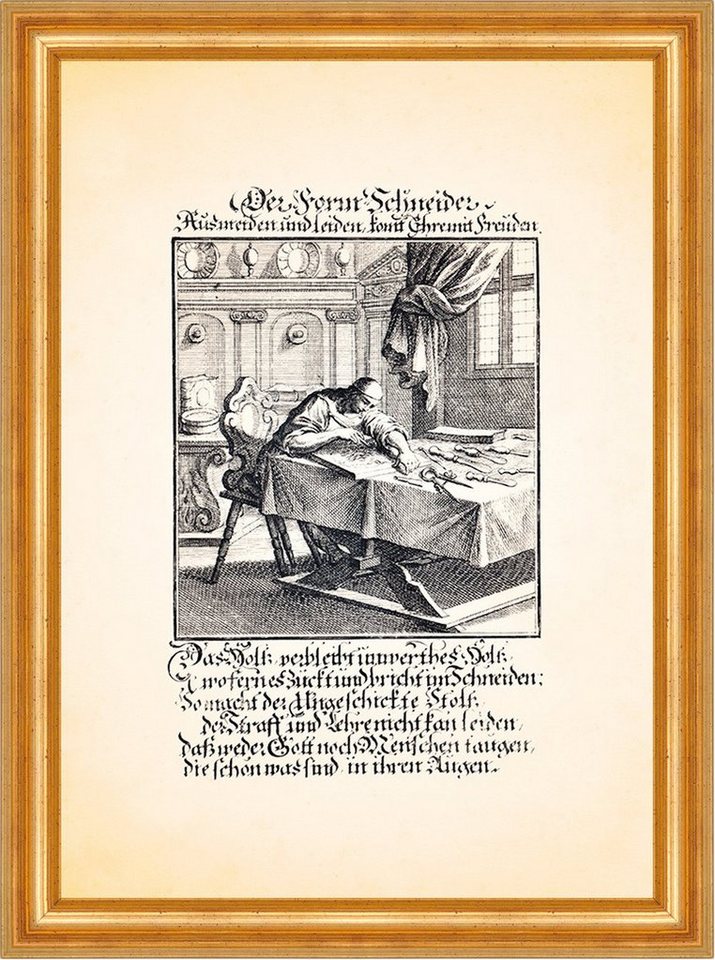 BillerAntik Kunstdruck Der Form Schneider Holz schnitzen Kupferstich Christoph Weigel Berufe, (1 St) von BillerAntik