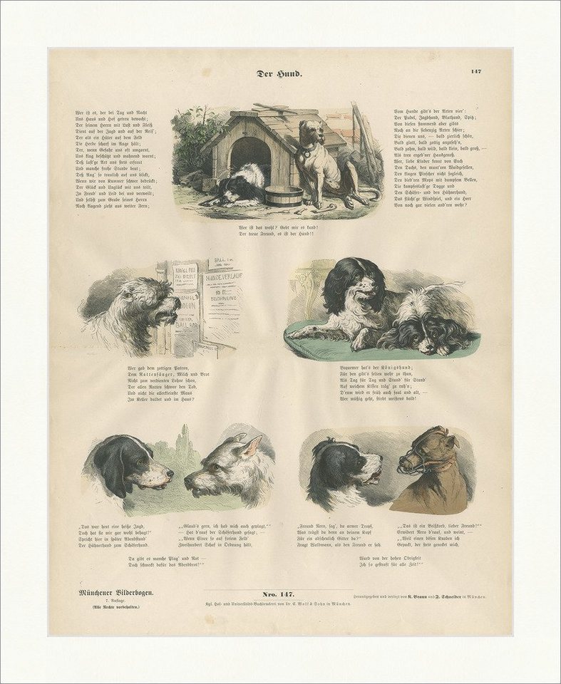 Kunstdruck Der Hund Hütte Wache Jagd König Rattenfänger Holzstich Münchener Bilde, (1 St) von OTTO