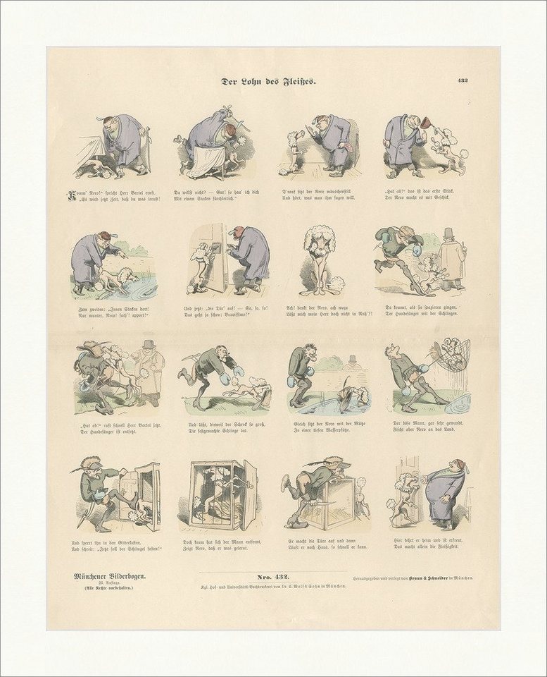 BillerAntik Kunstdruck Der Lohn des Fleißes Wilhelm Busch Nero Hund Holzstich Münchener Bilde, (1 St) von BillerAntik