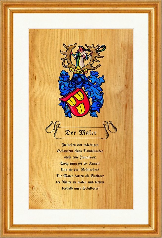BillerAntik Kunstdruck Der Maler Painter Schild Knight Zirbenholz Nostalgieschild Zunft 032 G, (1 St) von BillerAntik