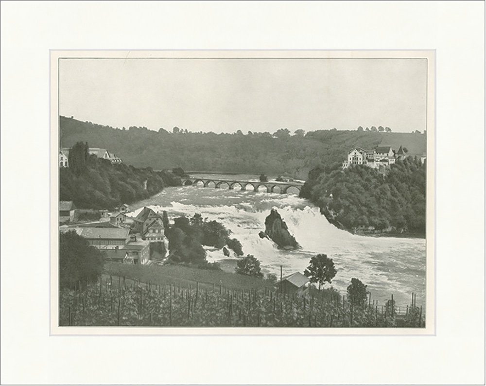 BillerAntik Kunstdruck Der Rheinfall Rhyfall Grosser Schloss Laufen Wasserfall Schweiz F_Vint, (1 St) von BillerAntik
