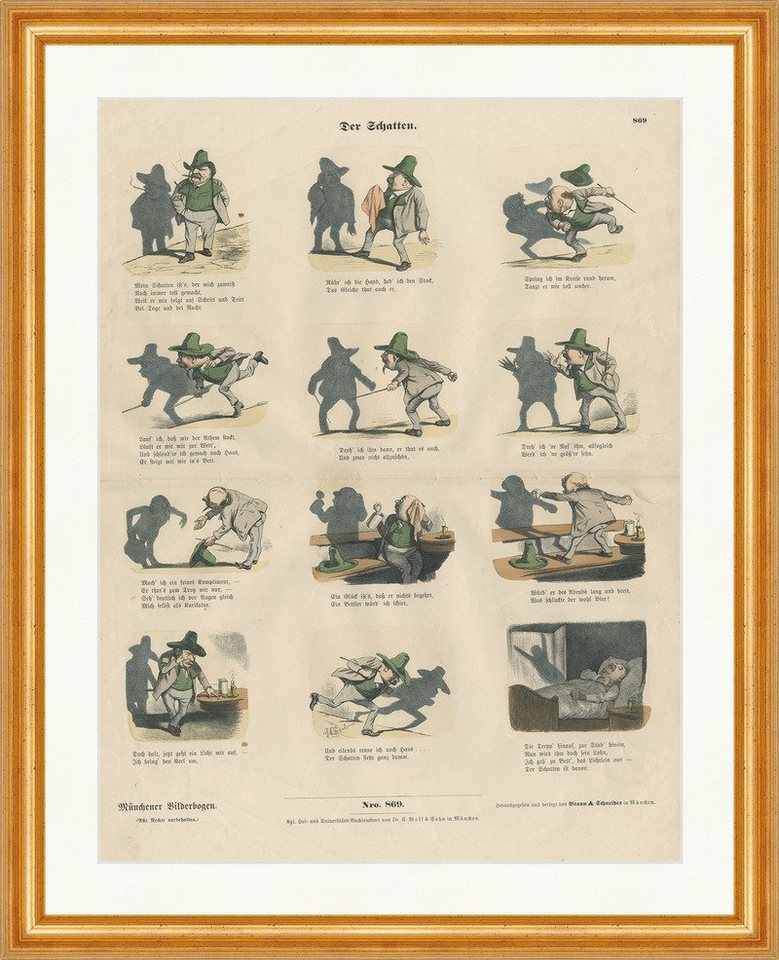 BillerAntik Kunstdruck Der Schatten Hand Stock Nase Hut Licht Bett Münchener Bilderbogen 869, (1 St) von BillerAntik