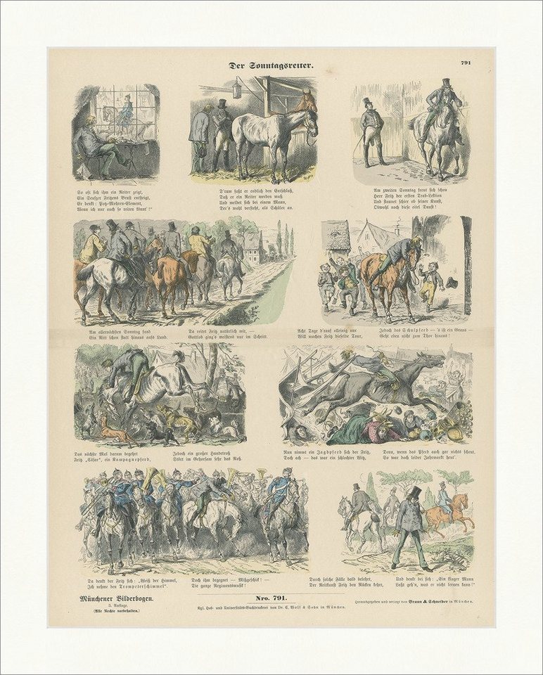 BillerAntik Kunstdruck Der Sonntagsreiter L. Nagel Pferd Trab Tour Holzstich Münchener Bilder, (1 St) von BillerAntik