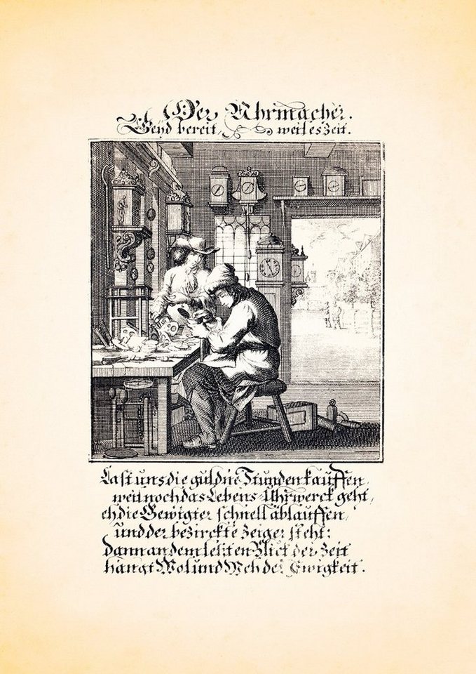 BillerAntik Kunstdruck Der Uhrmacher Uhrwerk Uhren Uhr Zeit Kupferstich Christoph Weigel Beru, (1 St) von BillerAntik