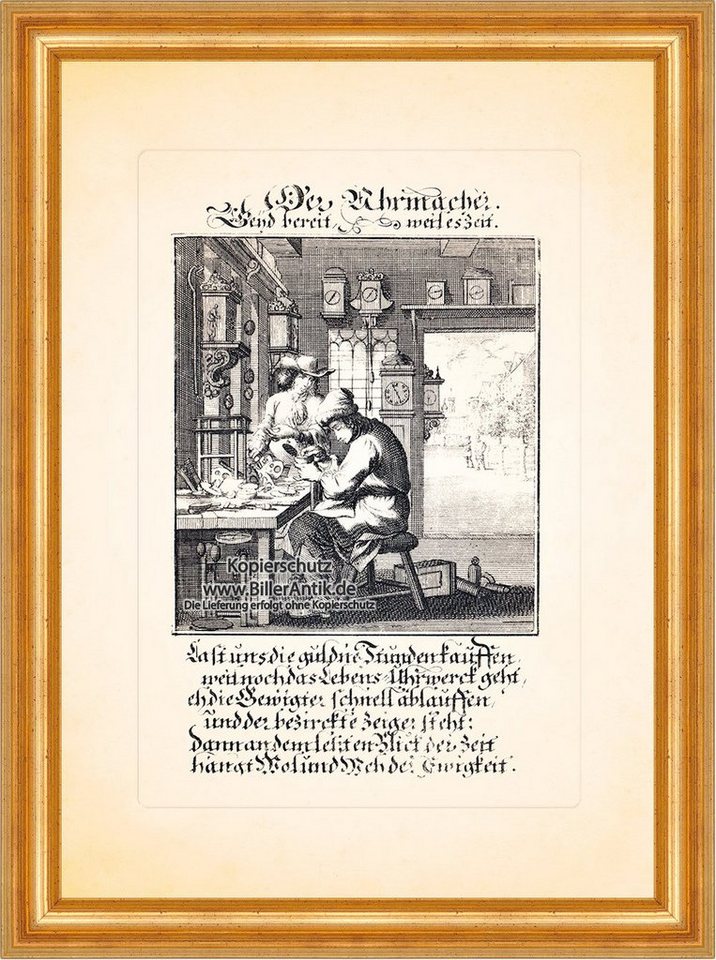 BillerAntik Kunstdruck Der Uhrmacher Uhrwerk Uhren Uhr Zeit Kupferstich Christoph Weigel Beru, (1 St) von BillerAntik