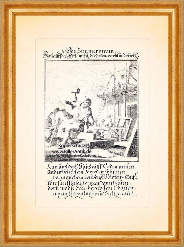 BillerAntik Kunstdruck Der Zimmermann Zimmerer Zimmerleute Holz Kupferstich Christoph Weigel, (1 St) von BillerAntik