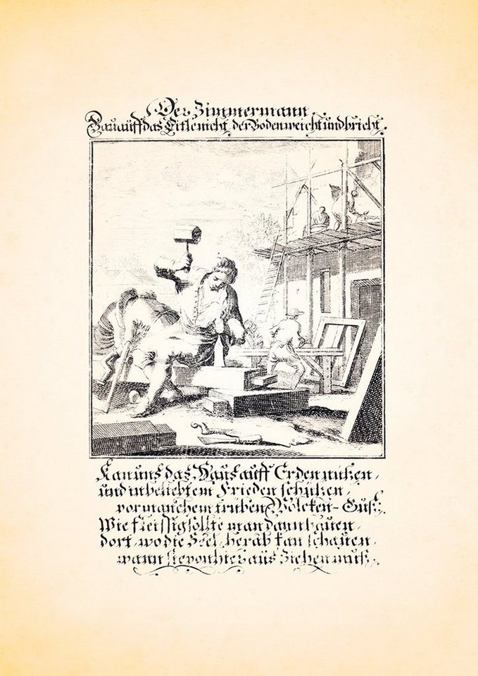 Kunstdruck Der Zimmermann Zimmerer Zimmerleute Holz Kupferstich Christoph Weigel, (1 St) von OTTO