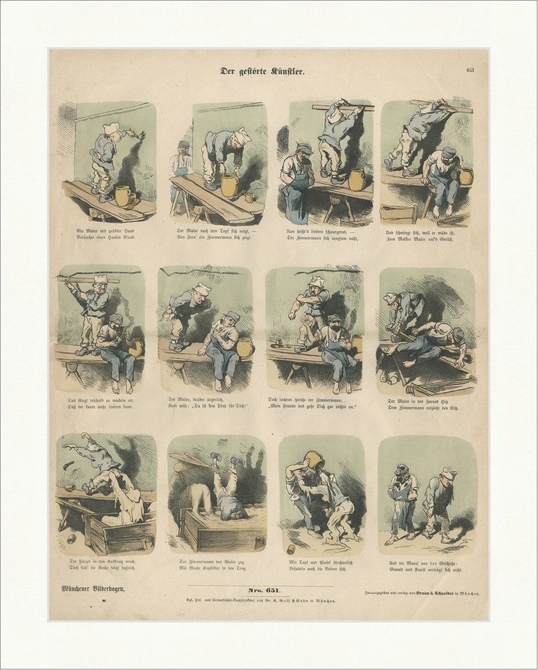BillerAntik Kunstdruck Der gestörte Künstler Maler Gerüst Pinsel Holzstich Münchener Bilderbo, (1 St) von BillerAntik