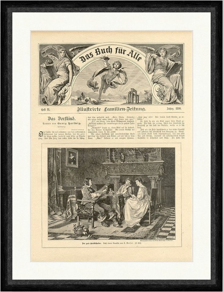 BillerAntik Kunstdruck Der gute Gesellschafter Meisel Musik Saal Kamin Laute Stiefel Faksimil, (1 St) von BillerAntik