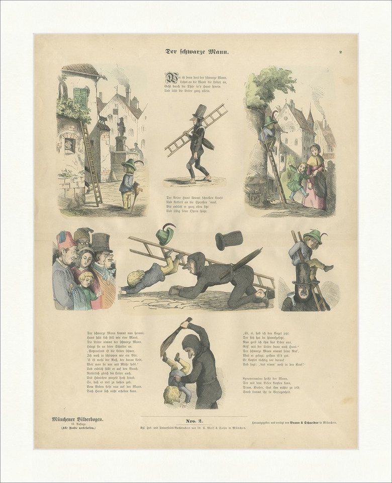 BillerAntik Kunstdruck Der schwarze Mann Kaminkehrer Leiter Rute Holzstich Münchener Bilderbo, (1 St) von BillerAntik