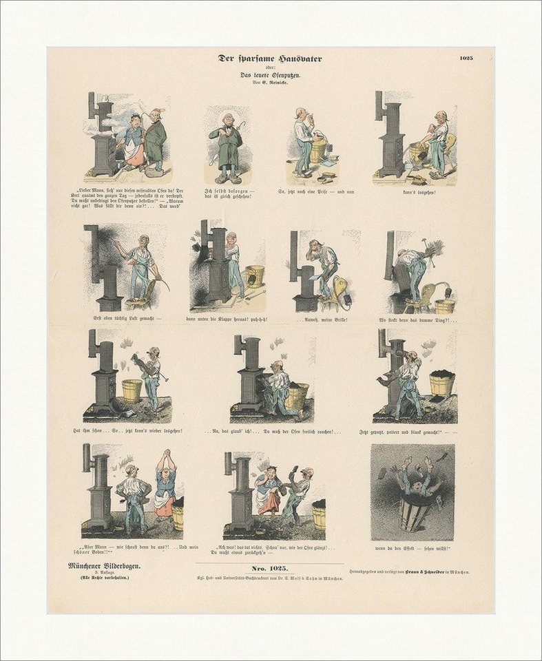 BillerAntik Kunstdruck Der sparsame Hausvater Reinicke Ofen Putzen Holzstich Münchener Bilder, (1 St) von BillerAntik
