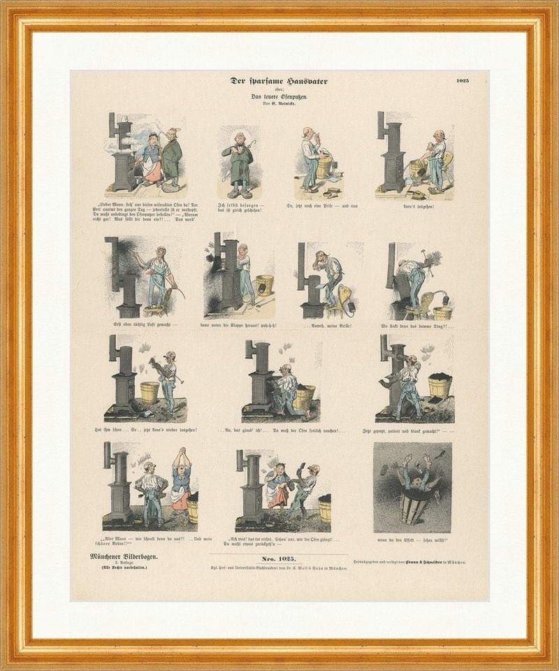 BillerAntik Kunstdruck Der sparsame Hausvater Reinicke Ofen Putzen Münchener Bilderbogen 1025, (1 St) von BillerAntik
