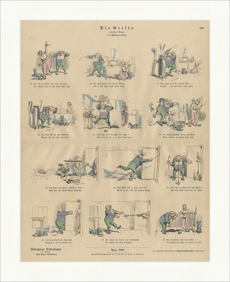 BillerAntik Kunstdruck Die Brille II Wilhelm Busch Ofen Hund Nase Holzstich Münchener Bilderb, (1 St) von BillerAntik