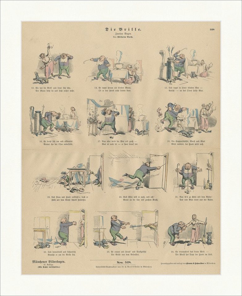 Kunstdruck Die Brille II Wilhelm Busch Ofen Hund Nase Holzstich Münchener Bilderb, (1 St) von OTTO