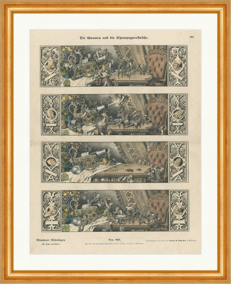 BillerAntik Kunstdruck Die Gnomen und die Champagnerflasche Glas Münchener Bilderbogen 865 Ge, (1 St) von BillerAntik