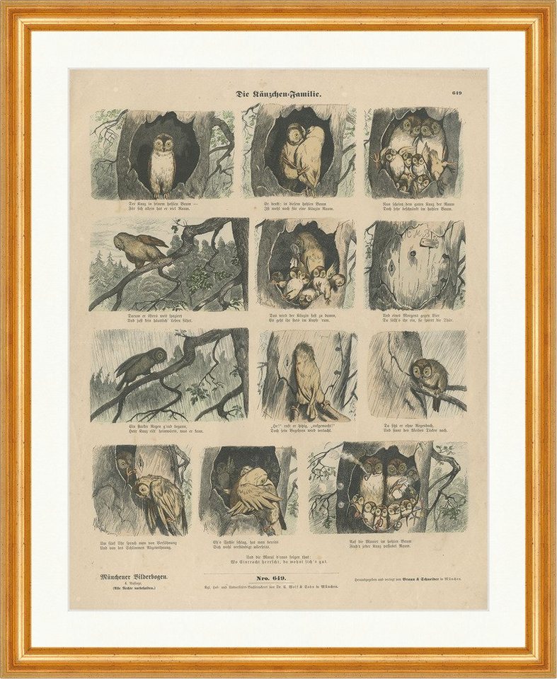 Kunstdruck Die Käuzchen-Familie Baum Hohl Regen Kauz Münchener Bilderbogen 649 G, (1 St) von OTTO