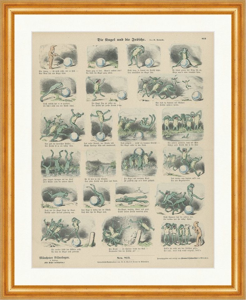 BillerAntik Kunstdruck Die Kugel und die Frösche E. Reinicke Teich Münchener Bilderbogen 813, (1 St) von BillerAntik