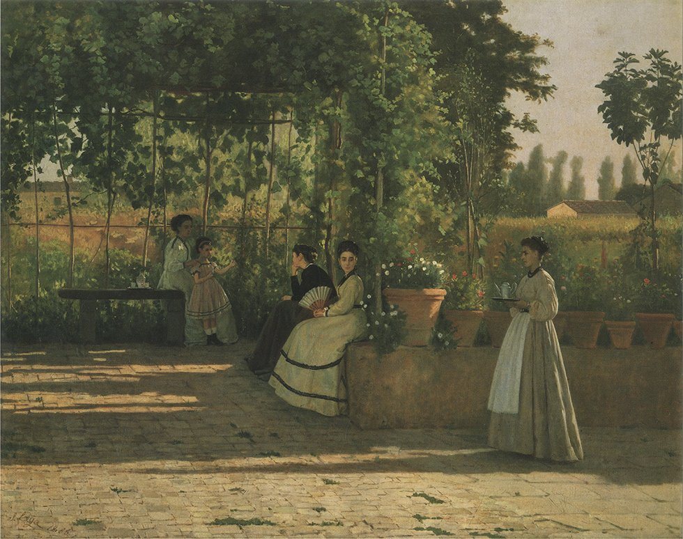 Kunstdruck Die Pergola Silvestro Lega Schatten Fächer Blumentopf Werbung 1413, (1 St) von OTTO