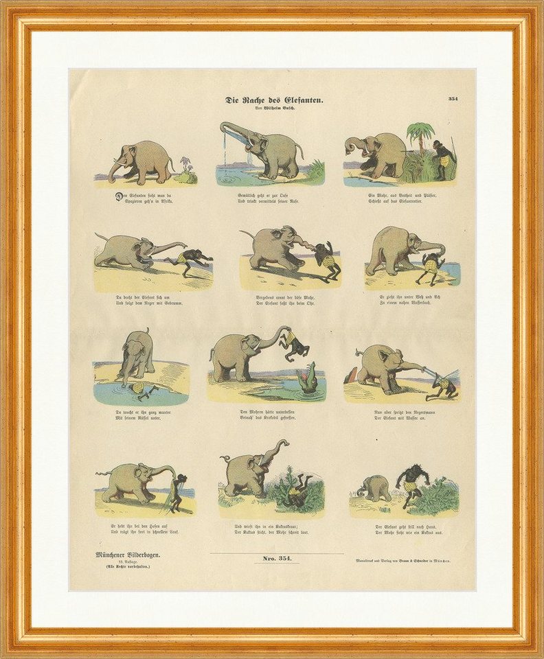 Kunstdruck Die Rache des Elefanten Wilhelm Busch Oase Münchener Bilderbogen 354 G, (1 St) von OTTO