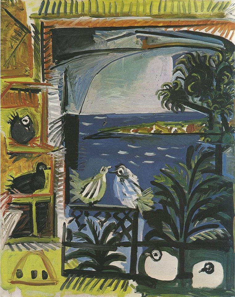 BillerAntik Kunstdruck Die Tauben Pablo Picasso 1957 Fenster Blau Balkon Meer Werbung 1365, (1 St) von BillerAntik