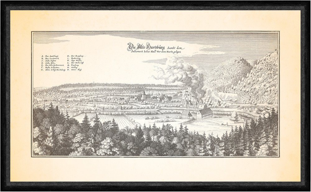 BillerAntik Kunstdruck Die alte Hartsburg samt dem Saltzwerck Bad Harzburg Amtshaus Faks_Mer, (1 St) von BillerAntik