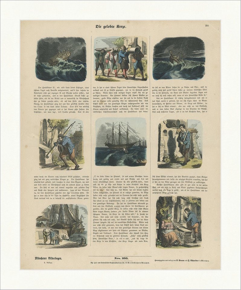 BillerAntik Kunstdruck Die gelobte Kerze Hanselbauer Amerika Schiff Holzstich Münchener Bilde, (1 St) von BillerAntik