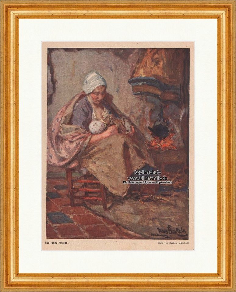 BillerAntik Kunstdruck Die junge Mutter Hans von Bartels München Baby Kamin Stube Jugend 1525, (1 St) von BillerAntik