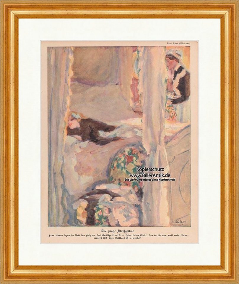 BillerAntik Kunstdruck Die junge Strohwitwe Paul Rieth Himmelbett Pelz Hirth Jugend 1351 Gera, (1 St) von BillerAntik